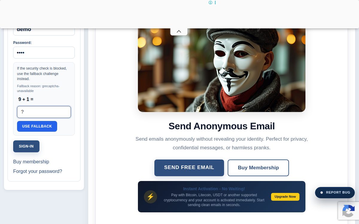 Anonymailer website